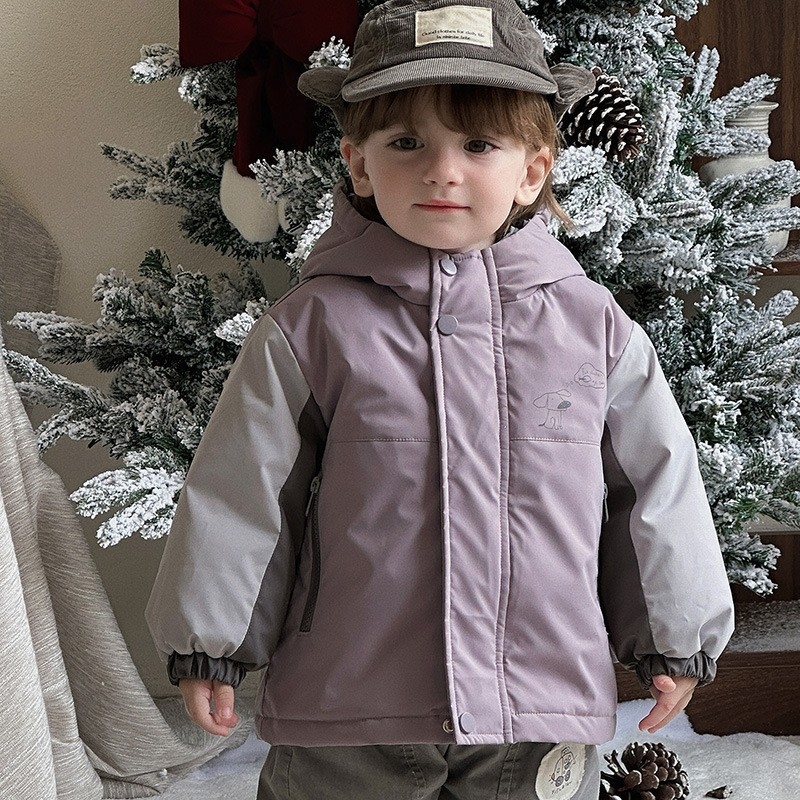 Zēnu ziemas jaka ar karikatūras rakstu, kapuci, noņemamu pūka pildījuma odere, divu daļu komplekts, vecuma grupa 1–3 gadi