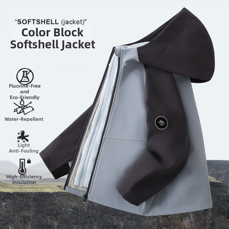 Bērnu softshell jaka, pretvēja, ar kapuci, 1500MM ūdensizturība, poliestera audums, vecuma grupa 7–12 gadi