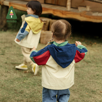 Bērnu kapucēta vējjaka, unisex, kardigāna stila jaka, poliester ar kokvilnas oderi, abstrakts raksts, vidējā garuma, pavasaris–rudens 2025