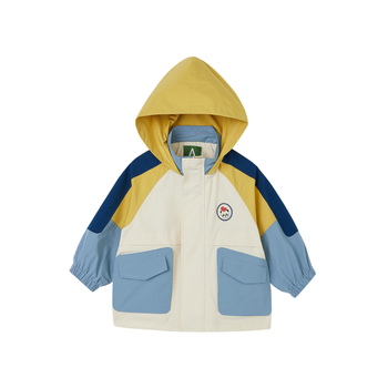 Bērnu kapucēta vējjaka, unisex, kardigāna stila jaka, poliester ar kokvilnas oderi, abstrakts raksts, vidējā garuma, pavasaris–rudens 2025