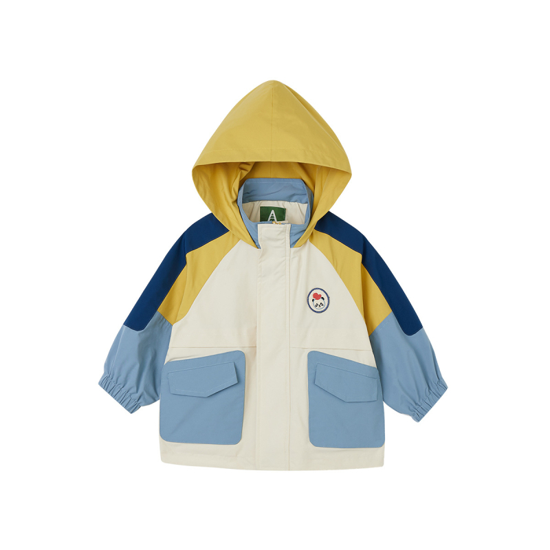 Bērnu kapucēta vējjaka, unisex, kardigāna stila jaka, poliester ar kokvilnas oderi, abstrakts raksts, vidējā garuma, pavasaris–rudens 2025