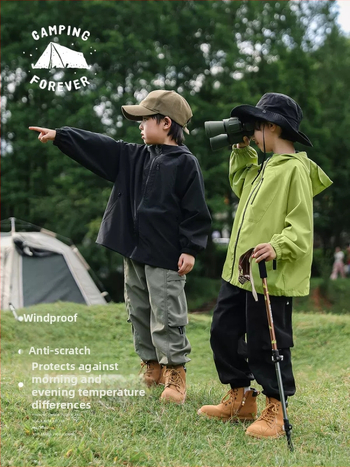 Bērnu ārējā ūdensnecaurlaidīgā kapucētā jaka, elpojoša, 5000mm, 100% poliesters, brīvā piegriezuma