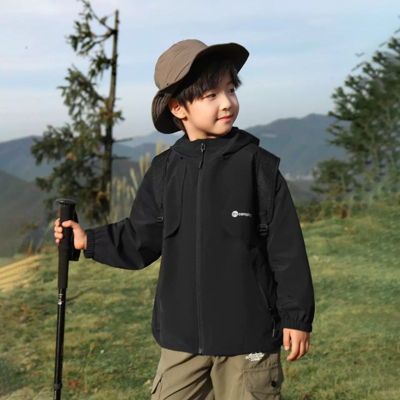 Bērnu ārējā ūdensnecaurlaidīgā kapucētā jaka, elpojoša, 5000mm, 100% poliesters, brīvā piegriezuma