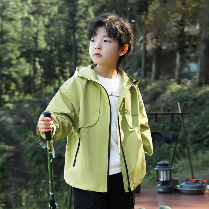 Bērnu ārējā ūdensnecaurlaidīgā kapucētā jaka, elpojoša, 5000mm, 100% poliesters, brīvā piegriezuma