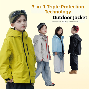 Bērnu 3-1 jaka ar flisa iekšpusi, noņemams divdaļīgs komplekts, ūdensizturīgs 5000mm, vēja izturīgs ar kapuci, 7–12 gadi, rudens 2025