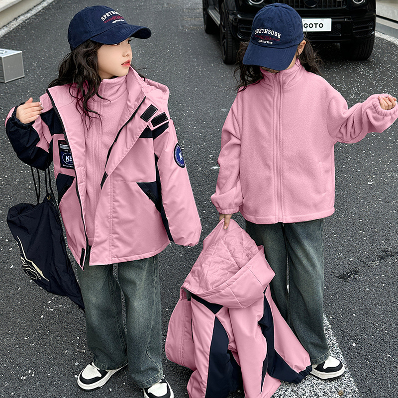 Meitenēm paredzēta ziemas jaka 3-1 ar noņemamu pildījumu, kapuci, divdaļīgs komplekts, silta un elpojoša, 7–12 gadi