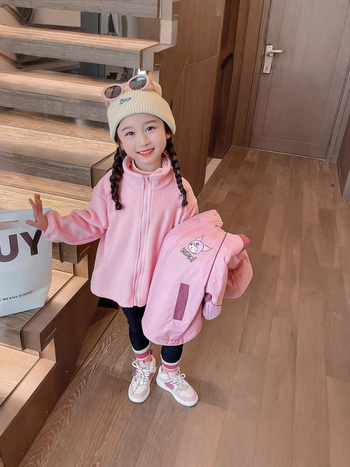 Divdaļīgs meiteņu jakas komplekts ar karikatūras rakstu, ar kapuci, fleece oderi, ūdensnecaurlaidīgs 1500mm, vecuma grupai 7–12 gadi