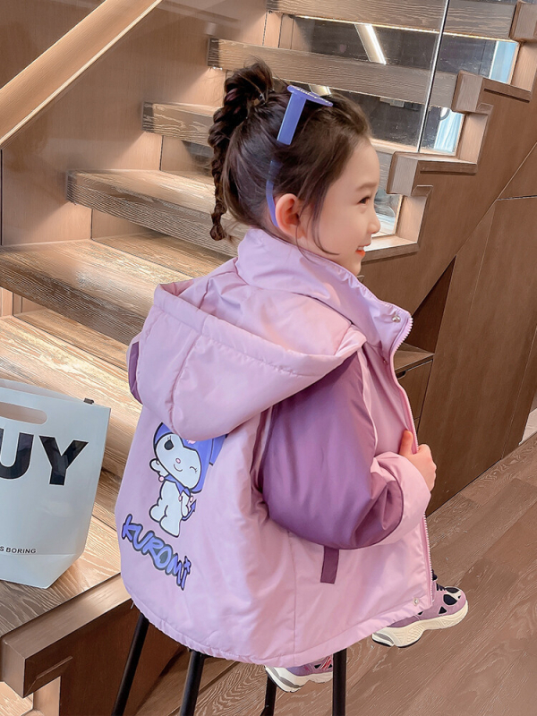 Divdaļīgs meiteņu jakas komplekts ar karikatūras rakstu, ar kapuci, fleece oderi, ūdensnecaurlaidīgs 1500mm, vecuma grupai 7–12 gadi