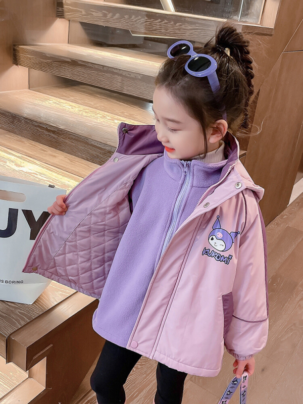 Divdaļīgs meiteņu jakas komplekts ar karikatūras rakstu, ar kapuci, fleece oderi, ūdensnecaurlaidīgs 1500mm, vecuma grupai 7–12 gadi