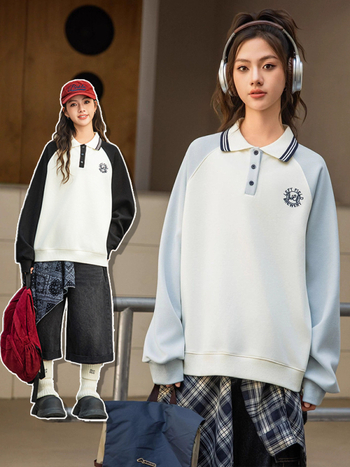 Detský mikinový svetrový top pre dievčatá, štýl college, 61% bavlna, potlač s písmenami, jar a jeseň