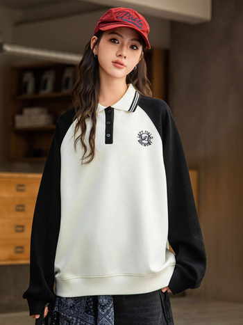 Detský mikinový svetrový top pre dievčatá, štýl college, 61% bavlna, potlač s písmenami, jar a jeseň