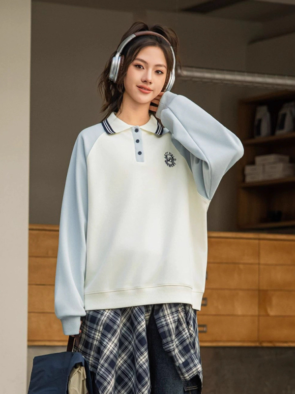 Detský mikinový svetrový top pre dievčatá, štýl college, 61% bavlna, potlač s písmenami, jar a jeseň