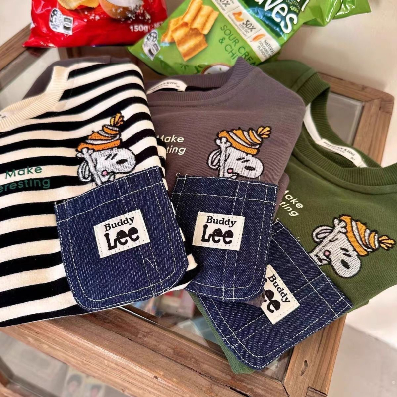 Детски суитшърт с карикатурен принт и райета, джоб, унисекс, 50/50 памук-полиестер, дълги ръкави