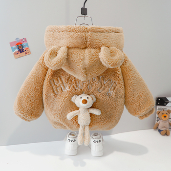 Dječji debeli zimski kaput s kapuljom, fleece podstavljan, zatvarač, crtani uzorak, unisex, za dob 1–3 godine