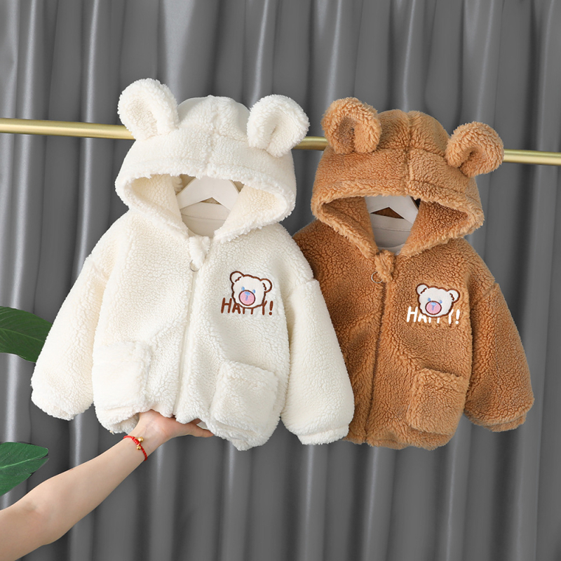 Dječji debeli zimski kaput s kapuljom, fleece podstavljan, zatvarač, crtani uzorak, unisex, za dob 1–3 godine