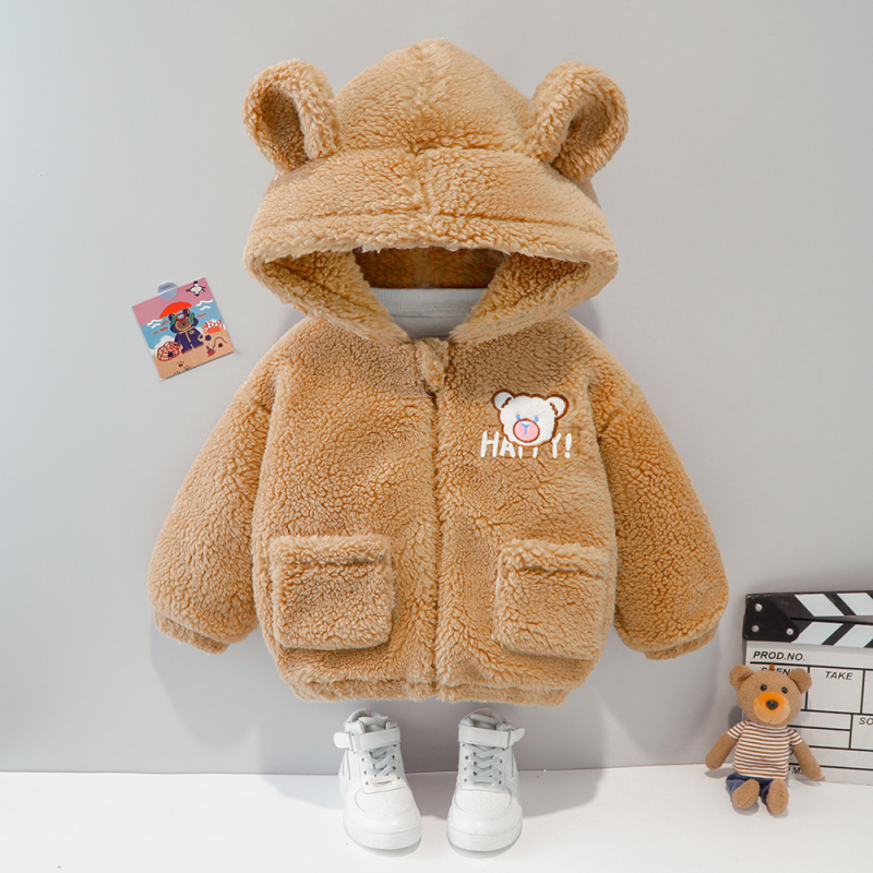 Dječji debeli zimski kaput s kapuljom, fleece podstavljan, zatvarač, crtani uzorak, unisex, za dob 1–3 godine