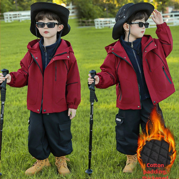 Zēnu ziemas 3-in-1 jaka, kokvilnas pildījums, kapuce ar noņemamu iekšpusi, 100% poliesteris, mitruma novadīšana, 7–12 gadi