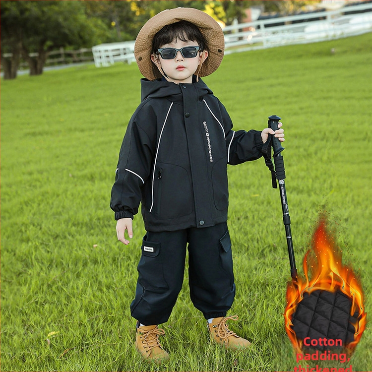 Zēnu ziemas 3-in-1 jaka, kokvilnas pildījums, kapuce ar noņemamu iekšpusi, 100% poliesteris, mitruma novadīšana, 7–12 gadi