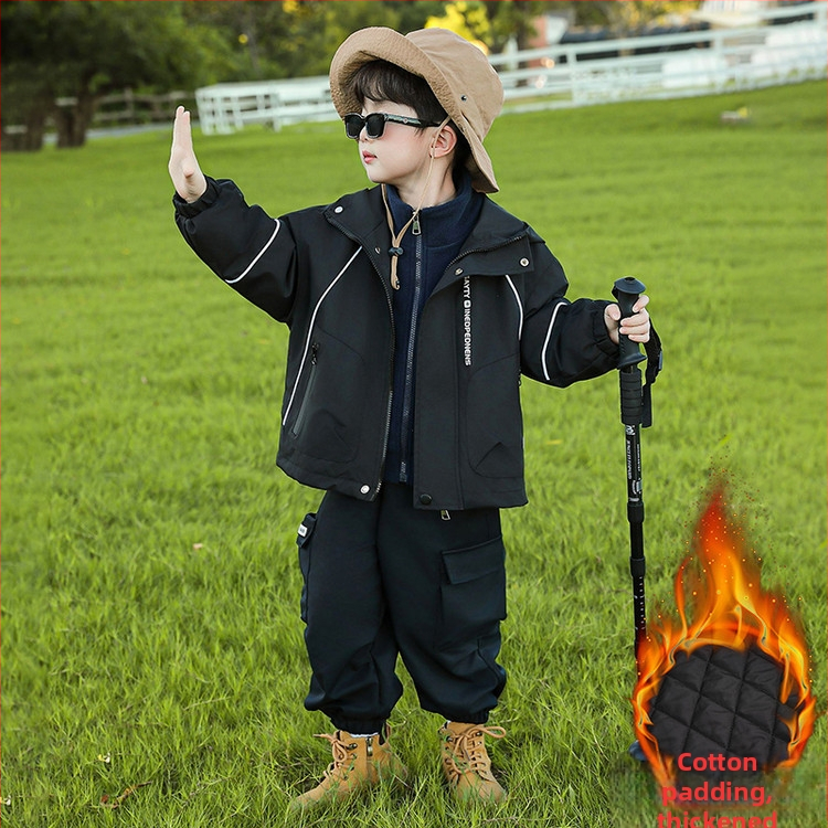 Zēnu ziemas 3-in-1 jaka, kokvilnas pildījums, kapuce ar noņemamu iekšpusi, 100% poliesteris, mitruma novadīšana, 7–12 gadi