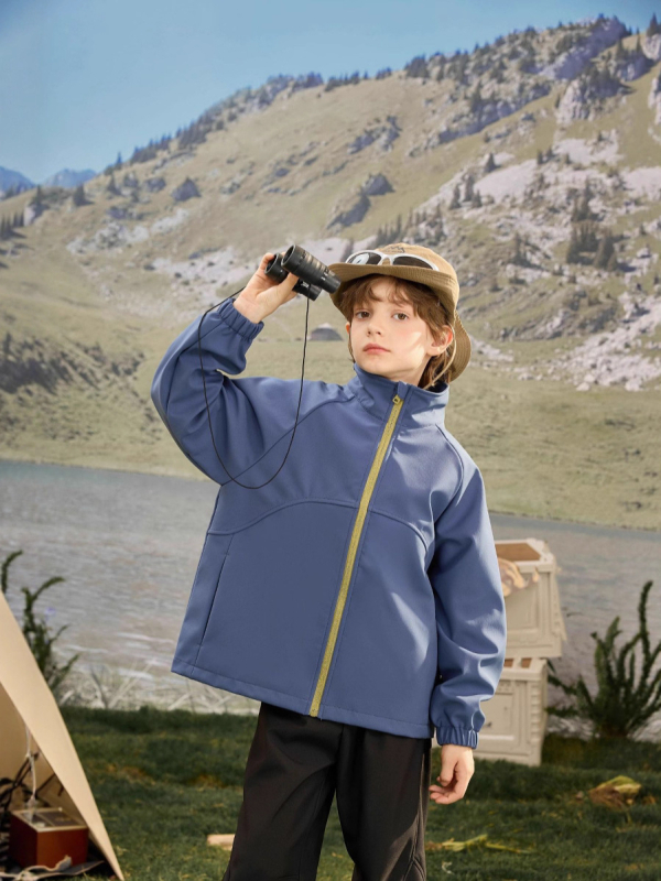 Soft Shell jaka vecākiem bērniem 7-12 gadiem, vēja un ūdensizturīga, ar kapuci, poliesters