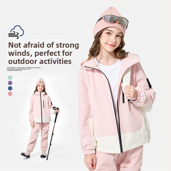 Bērnu ārējā jaka ar kapuci, ūdensnecaurlaidīga 1000 mm, vēja izturīga un siltumizturīga, 100% poliesteris