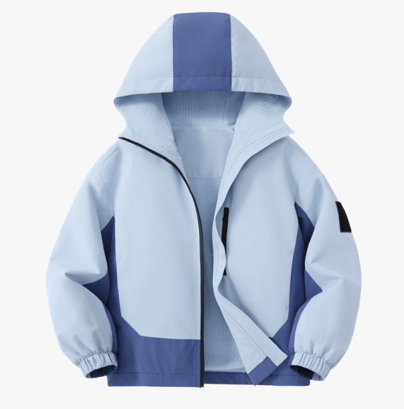 Bērnu ārējā jaka ar kapuci, ūdensnecaurlaidīga 1000 mm, vēja izturīga un siltumizturīga, 100% poliesteris