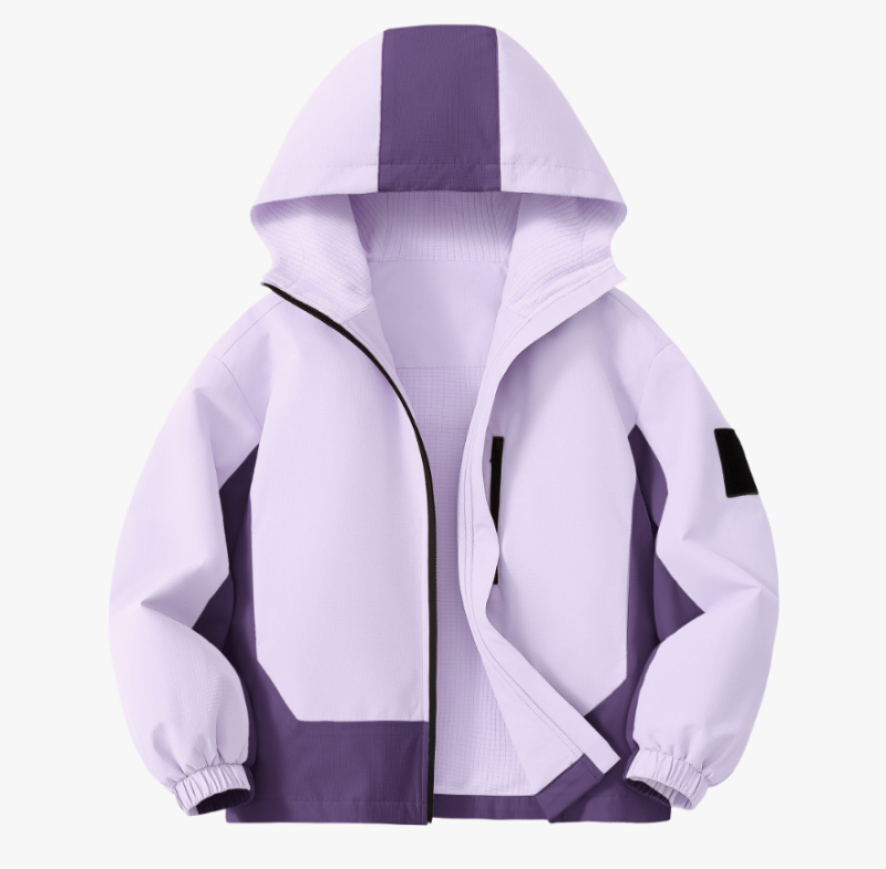 Bērnu ārējā jaka ar kapuci, ūdensnecaurlaidīga 1000 mm, vēja izturīga un siltumizturīga, 100% poliesteris