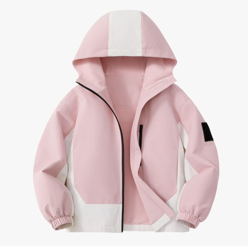 Bērnu ārējā jaka ar kapuci, ūdensnecaurlaidīga 1000 mm, vēja izturīga un siltumizturīga, 100% poliesteris