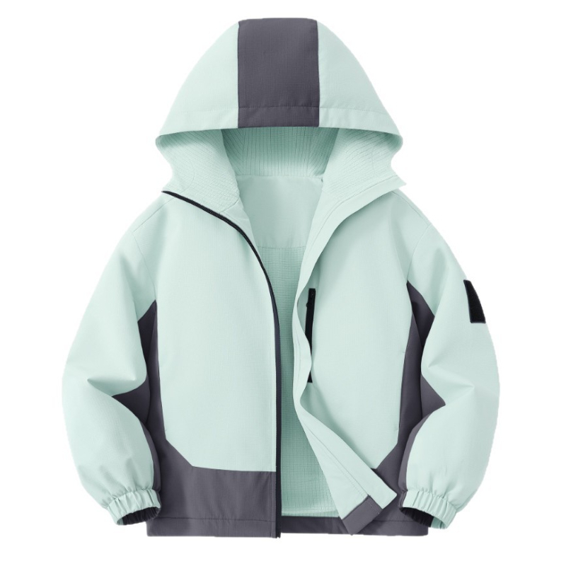 Bērnu ārējā jaka ar kapuci, ūdensnecaurlaidīga 1000 mm, vēja izturīga un siltumizturīga, 100% poliesteris