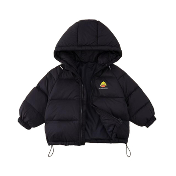 Bērnu kapucēta jaka korejiskā stilā, pildīta ar baltiem pīļu down 95%+, oderē no kokvilnas