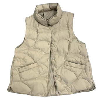 Puhasti prsluk, slobodan kroj, stojeći ovratnik, poliester tkanina, punilo: bijelo pačje perje, 66–70% perja