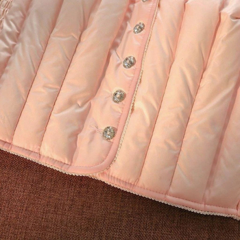 Slim-fit corduroy veste ar pelēkas pīļu pūkas pildījumu, PU audums, V kakla rāvējslēdzējs, seksīgs stils