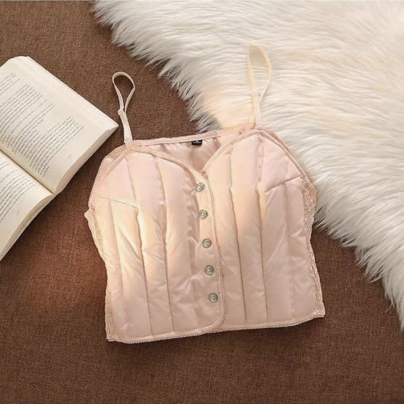 Slim-fit corduroy veste ar pelēkas pīļu pūkas pildījumu, PU audums, V kakla rāvējslēdzējs, seksīgs stils