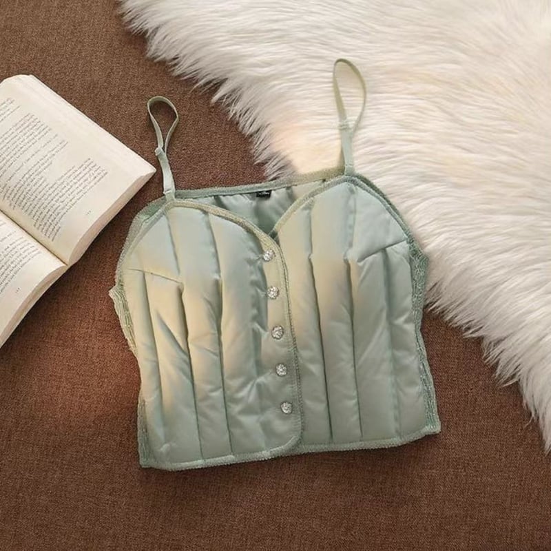 Slim-fit corduroy veste ar pelēkas pīļu pūkas pildījumu, PU audums, V kakla rāvējslēdzējs, seksīgs stils