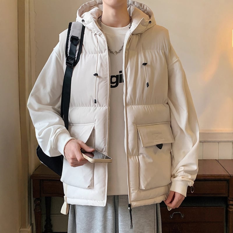 Vyrinė vėdinė liemenė su gobtuvu, poliesterio užpildas, laisvas siluetas, 3D kišenės