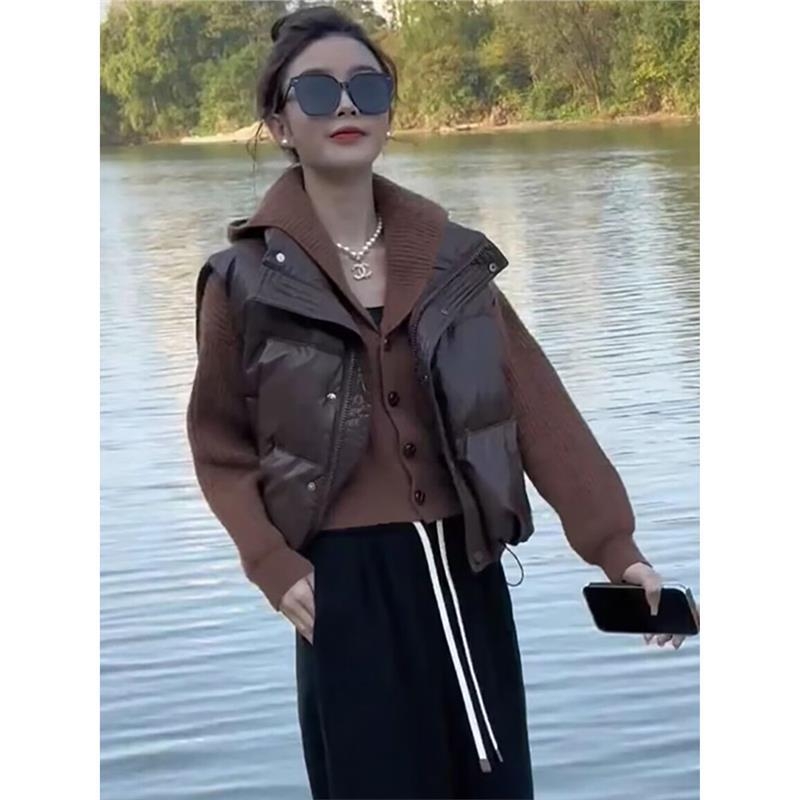 Ženski down prsluk, chenille tkanina, punilo bijeli kačji down (81–85%), glavni materijal Spandex, stojeći ovratnik