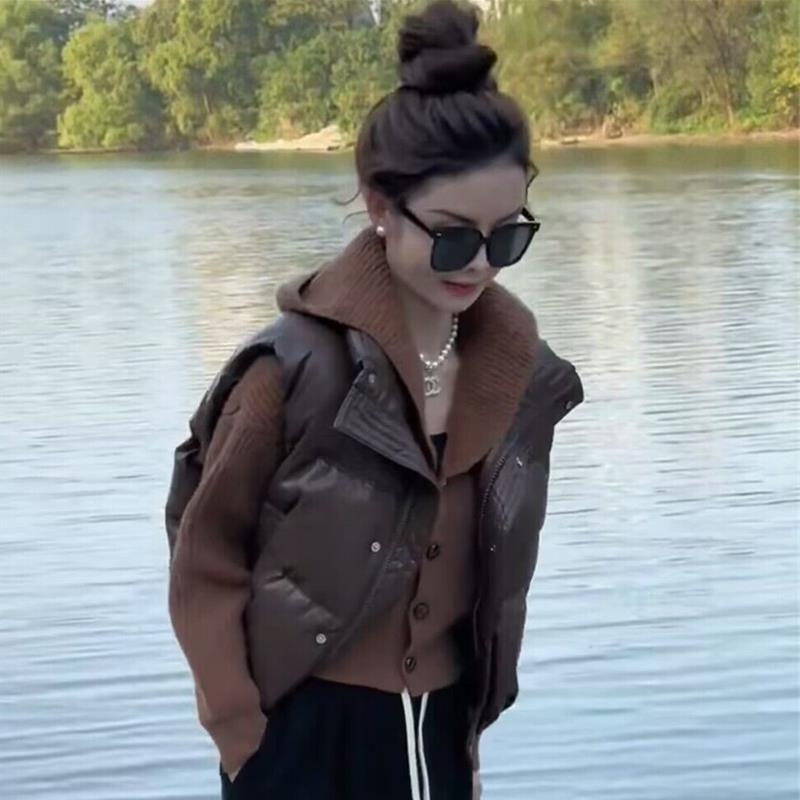 Ženski down prsluk, chenille tkanina, punilo bijeli kačji down (81–85%), glavni materijal Spandex, stojeći ovratnik