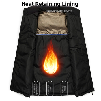 Vīriešu pūču vesta ar augstu apkakli, bieza izolācija, ārējais audums: poliesters, pildījums: balta pīļu pūka, piemērots rudenim un ziemai.