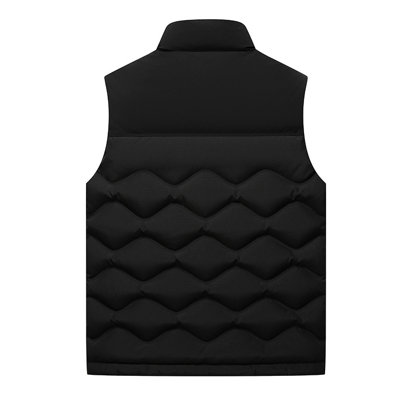 Vīriešu pūču vesta ar augstu apkakli, bieza izolācija, ārējais audums: poliesters, pildījums: balta pīļu pūka, piemērots rudenim un ziemai.