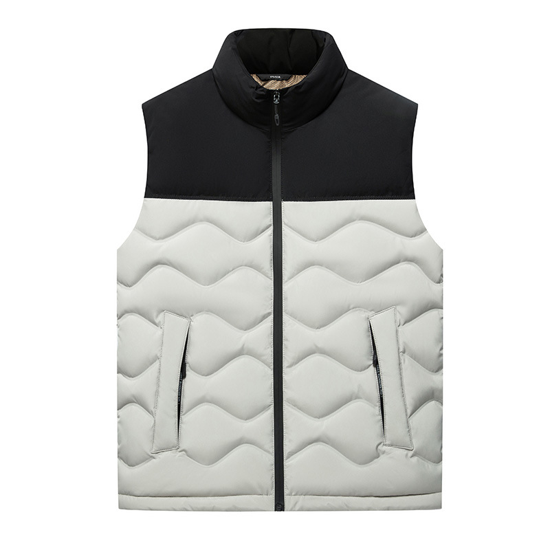 Vīriešu pūču vesta ar augstu apkakli, bieza izolācija, ārējais audums: poliesters, pildījums: balta pīļu pūka, piemērots rudenim un ziemai.