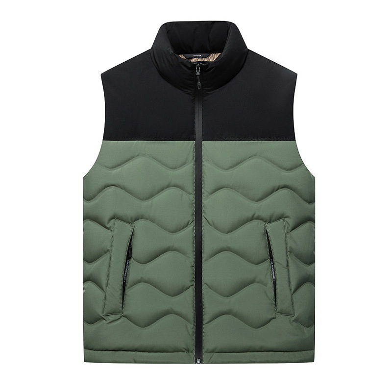 Vīriešu pūču vesta ar augstu apkakli, bieza izolācija, ārējais audums: poliesters, pildījums: balta pīļu pūka, piemērots rudenim un ziemai.