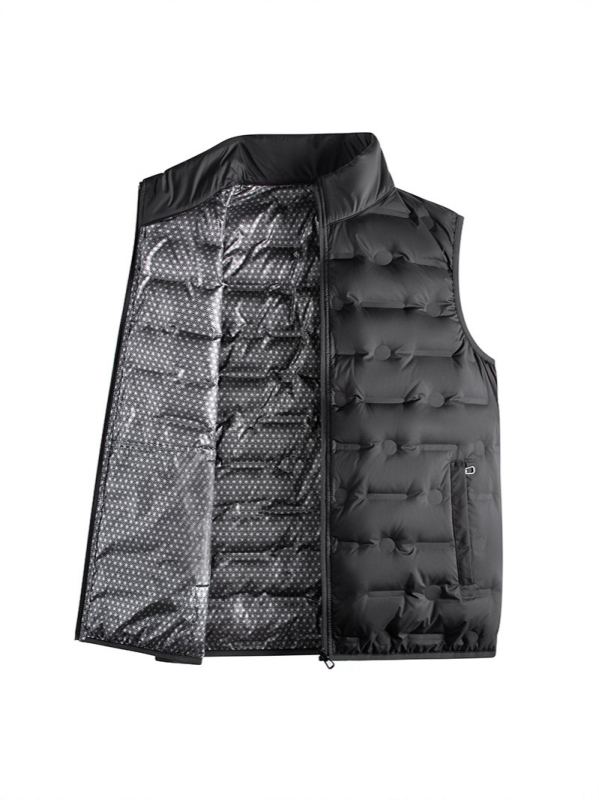 Veste ar pīļu pūdu pildījumu un grafēna oderi, stāvošā apkakle, rāvējslēdzējs, šaurs piegriezums