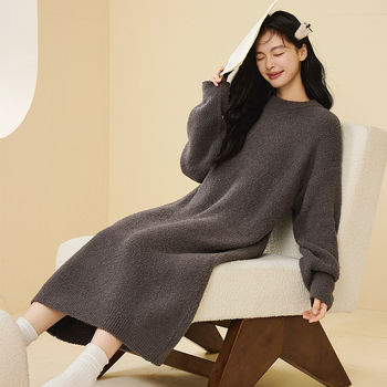 Γυναικείο νυχτερινό φόρεμα από μισό βελούδο, 100% πολυεστέρας, παχύ, μακριά φούστα