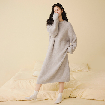 Γυναικείο νυχτερινό φόρεμα από μισό βελούδο, 100% πολυεστέρας, παχύ, μακριά φούστα