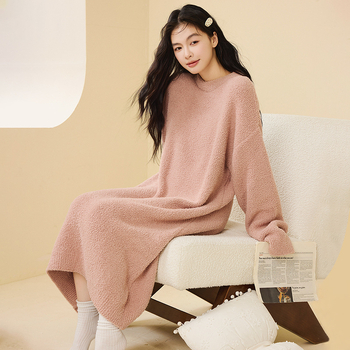 Γυναικείο νυχτερινό φόρεμα από μισό βελούδο, 100% πολυεστέρας, παχύ, μακριά φούστα