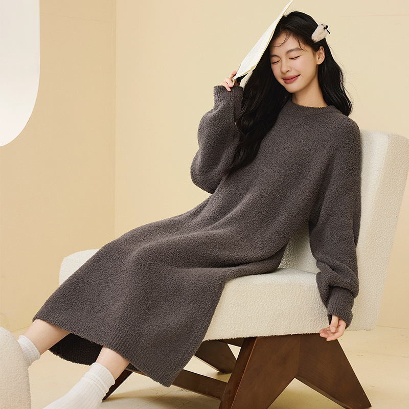 Γυναικείο νυχτερινό φόρεμα από μισό βελούδο, 100% πολυεστέρας, παχύ, μακριά φούστα