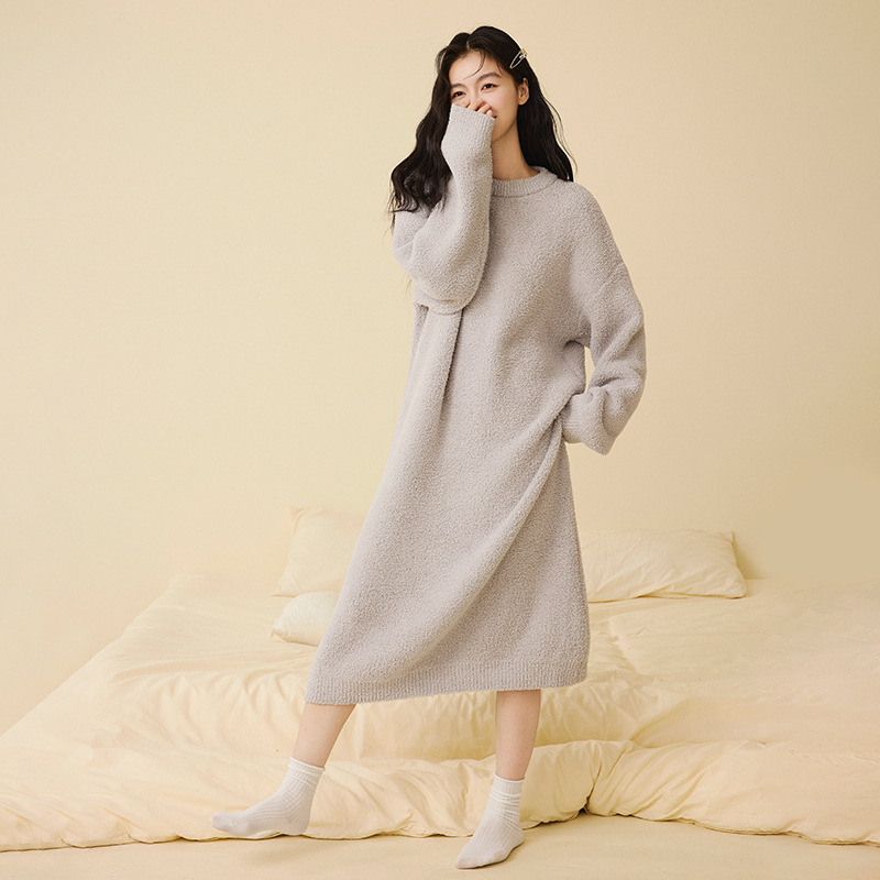 Γυναικείο νυχτερινό φόρεμα από μισό βελούδο, 100% πολυεστέρας, παχύ, μακριά φούστα