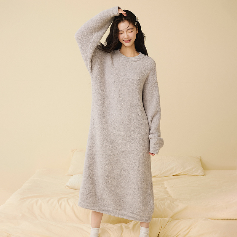 Γυναικείο νυχτερινό φόρεμα από μισό βελούδο, 100% πολυεστέρας, παχύ, μακριά φούστα