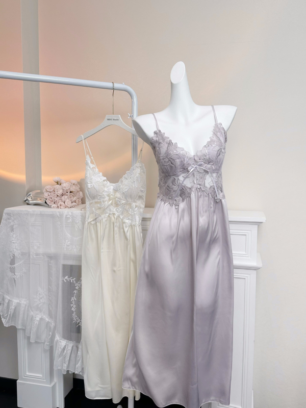 Yase — Seksi noćna odjeća od čipke Ice Silk s rubom od velura, s jastučićima za grudi, naramenice, kućna odjeća od otoka velura