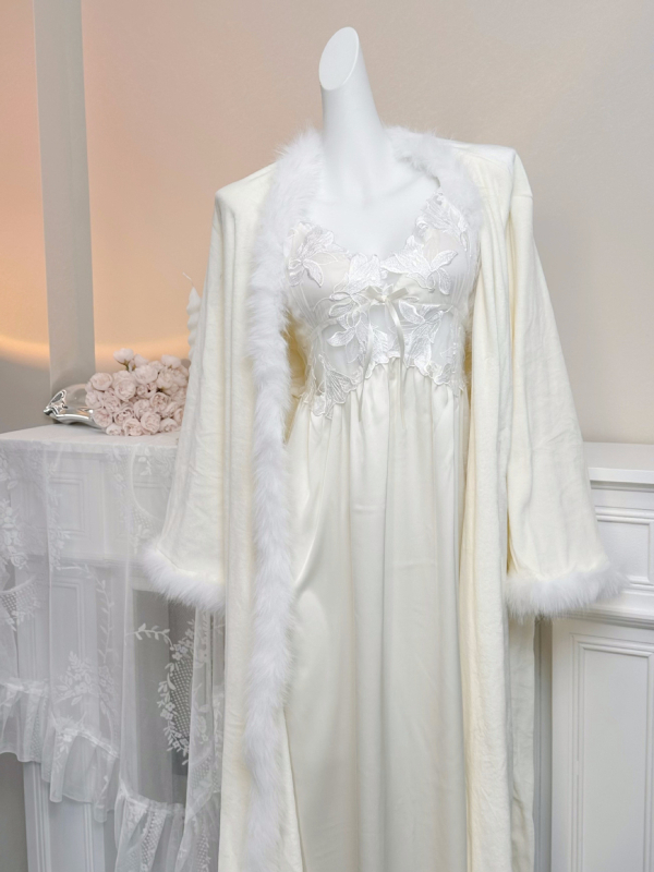 Yase — Seksi noćna odjeća od čipke Ice Silk s rubom od velura, s jastučićima za grudi, naramenice, kućna odjeća od otoka velura